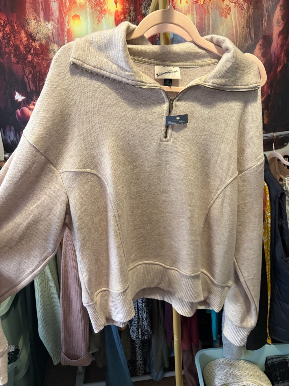 Universal Thread Beige Half-Zip Funnel Neck Sweater